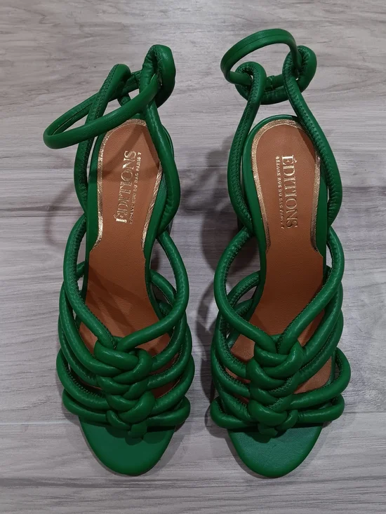 Sézane Editions Women's Deborah Leather Sandals Vibrant Green 7 - Picture 7 of 14